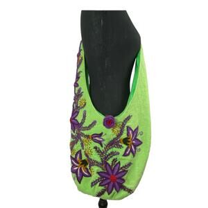 Alpaca Made in Peru green floral tote bag crossbody bucket purse